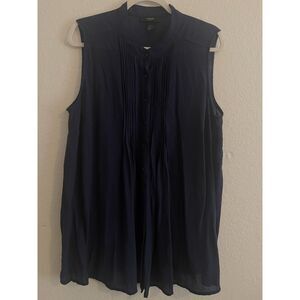 Alfani Women’s Plus 18W Navy Pintuck Sleeveless Tunic Blouse Shirt Workwear
